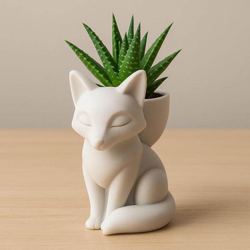 Minimalist Fox Pot - Decorative matte ceramic style fox pot for 3D printing (STL)