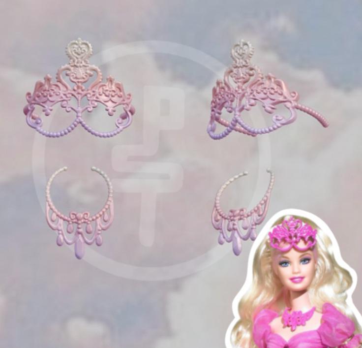 Barbie Three Musketeers Corinne/Viveca/Aramina/Renee doll crown/mask and necklace replacement