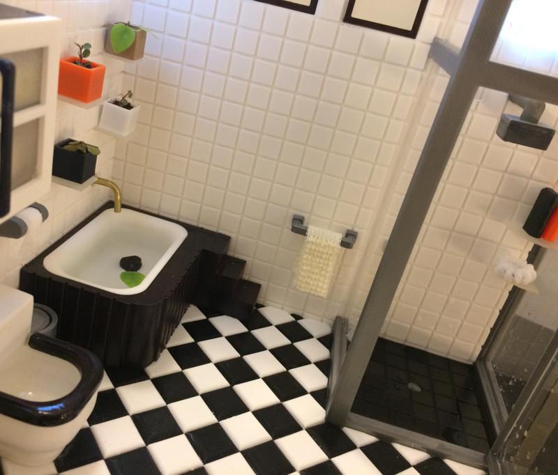 Miniature towel hanger & shampoo  (bathroom)