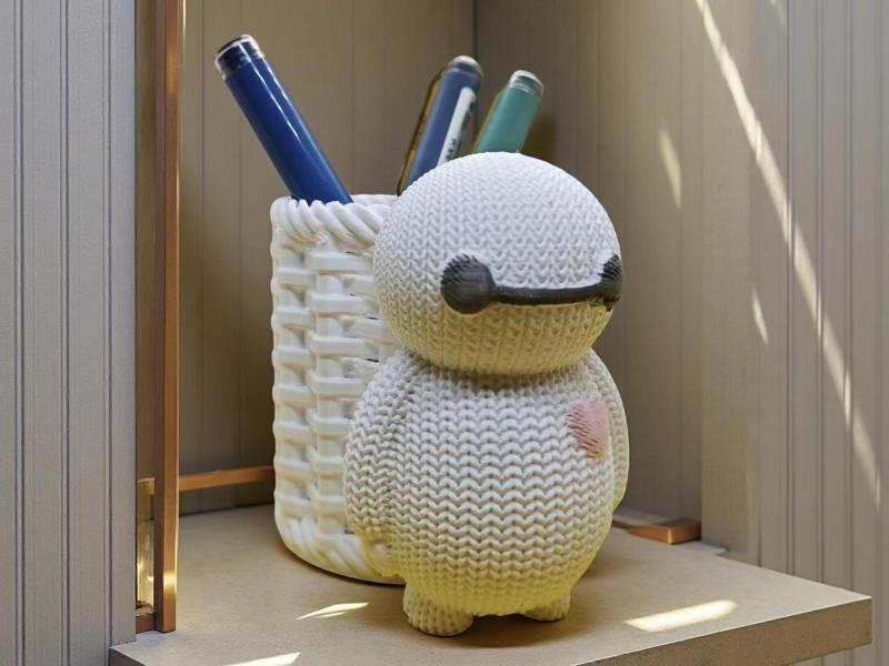 Knitted Large White Pen Holder V2 with Back Basket (Multicolor AMS Version)