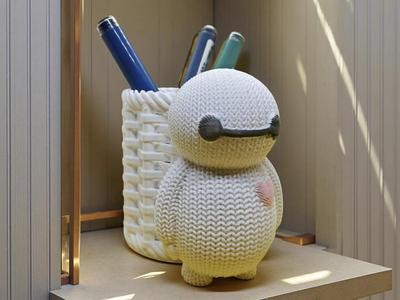 Knitted Large White Pen Holder V2 with Back Basket (Multicolor AMS Version)