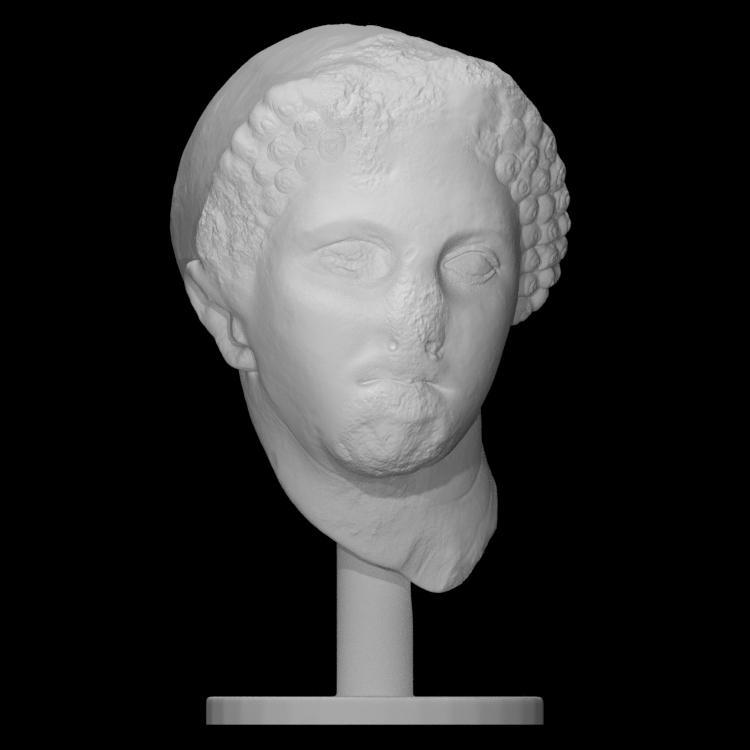 Head from colossal statue of a woman wearing a sakkos (cap)