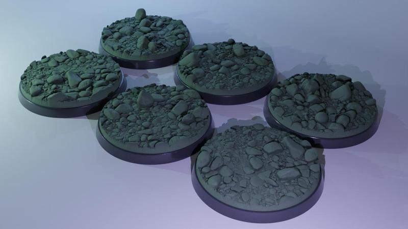 6x 50mm base with river pebbles (+toppers)