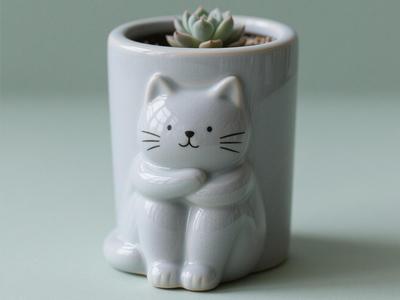 Cat Planter Pen Holder Leakproof Cup