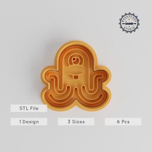 Tentacle Monster Shape Cutter & Stamp Set, Alien Cartoon Creature with Tentacles, Cookie & Fondant Molds, 3 Sizes
