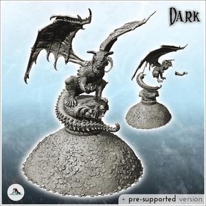 Menacing dragon on rock with double manes (30) - Medieval Dark Chaos Animal Beast Undead Tabletop Terrain