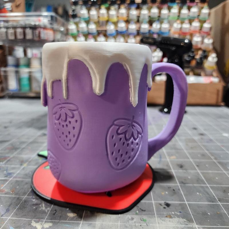 Strawberry Icing Mug + Coaster STL Files | Kawaii 3D Print Design | Strawberry Drinkware