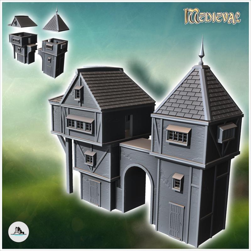 Medieval building with tower and central arch (15) - Medieval Gothic Feudal Old Archaic Saga 28mm 15mm RPG