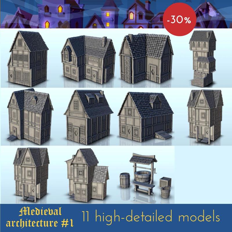 Medieval architecture pack No. 1 - Medieval Gothic Feudal Old Archaic Saga 28mm 15mm