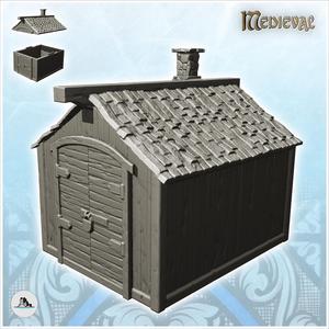 Medieval wooden warehouse with slate roof and chimney (6) - Medieval Gothic Feudal Old Archaic Saga 28mm 15mm RPG