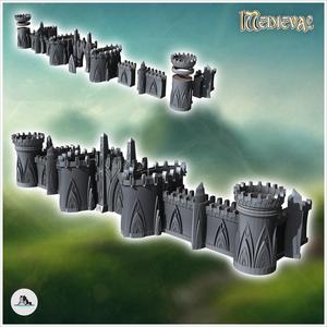 Modular Elf Great Wall with Battlement Towers (22) - Medieval Gothic Feudal Old Archaic Saga 28mm 15mm RPG