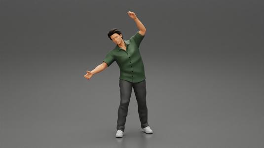 young man in a shirt and pants dancing