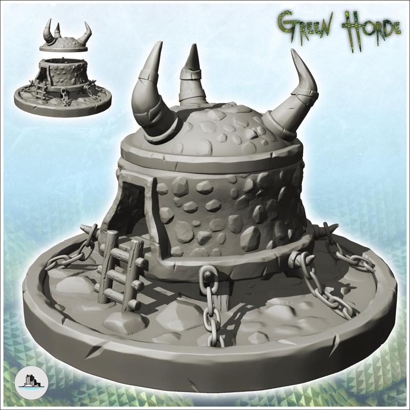Chaos building with roof horns and ladder on base (9) - Ork Green Horde Fantasy Beast Chaos Demon Ogre
