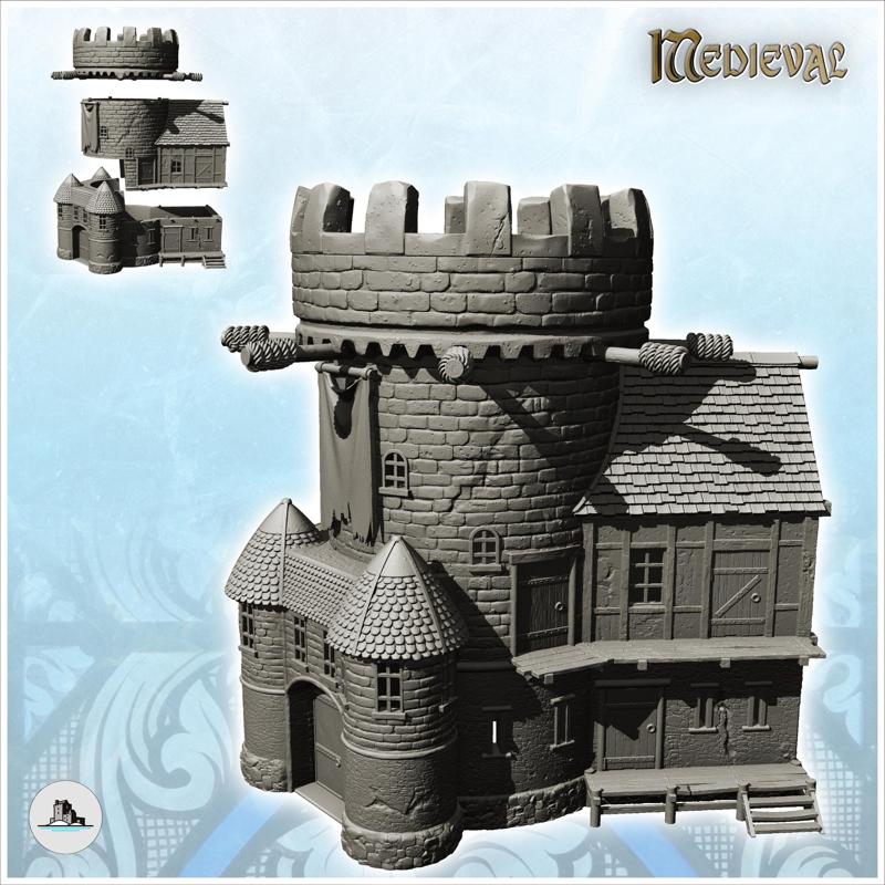 Castellum with stone watchtower and dwelling houses (6) - DnD Wargaming Medieval War of the Rose Saga