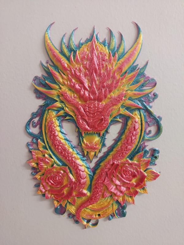 Dragon with Roses, 3D Wall Art