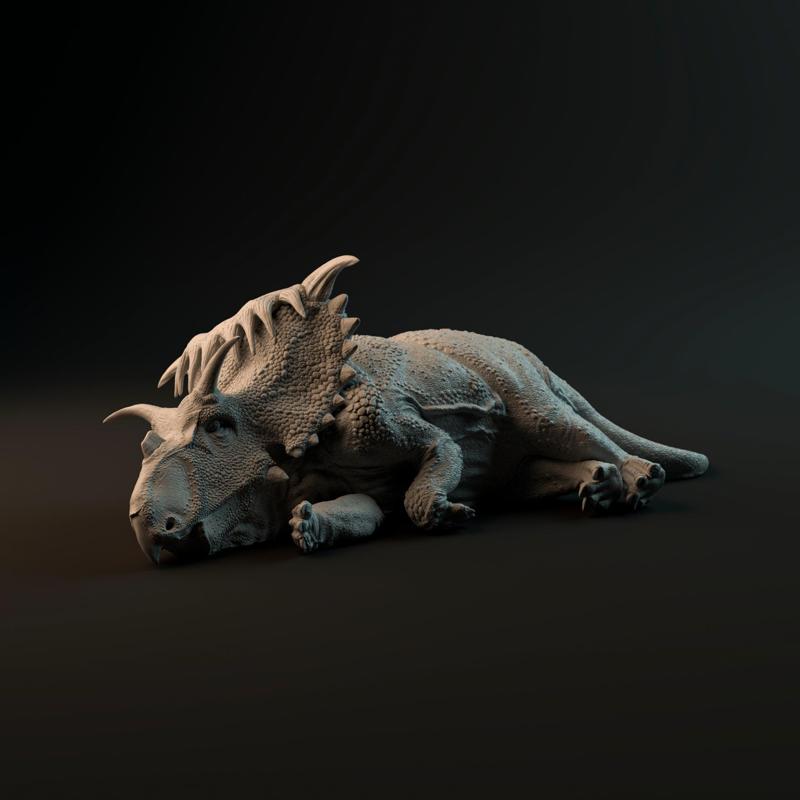 Kosmoceratops sleeping 1-35 scale pre-supported dinosaur