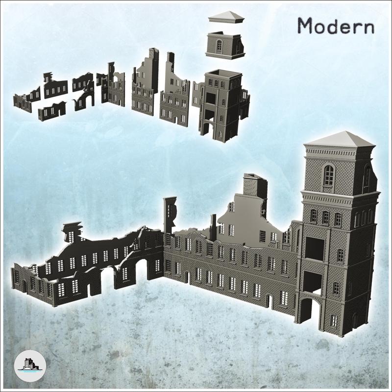 Large modern multi-storey brick industrial plant with chimney (destroyed version) (14) - Modern WW2 WW1 World War Diaroma Wargaming RPG Mini Hobby