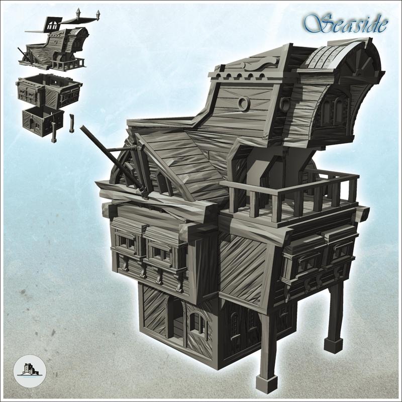 Large medieval wooden building with terrace upstairs (3) - Pirate Jungle Island Beach Piracy Caribbean Medieval Skull Renaissance