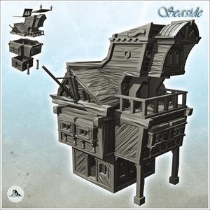 Large medieval wooden building with terrace upstairs (3) - Pirate Jungle Island Beach Piracy Caribbean Medieval Skull Renaissance