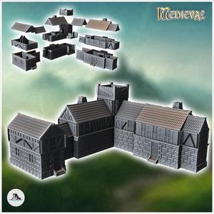 Large medieval building with stone base and wooden corner (3) - Medieval Gothic Feudal Old Archaic Saga 28mm 15mm RPG
