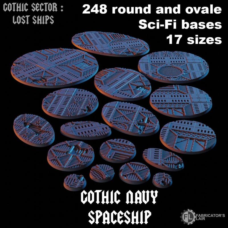 Gothic Navy Spaceship - 248 ROUND AND OVALE SCI-FI BASES 17 SIZES