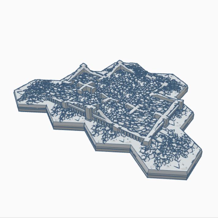 Gothic Destroyed Building 8 with Hex Base