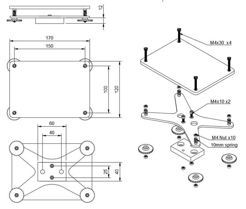 Spring loaded 4 point level table
