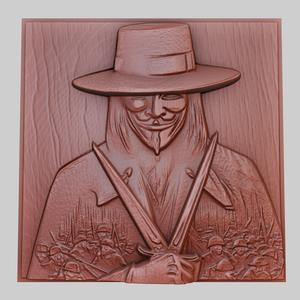 V for Vendetta 3d printer relief medallion obj stl