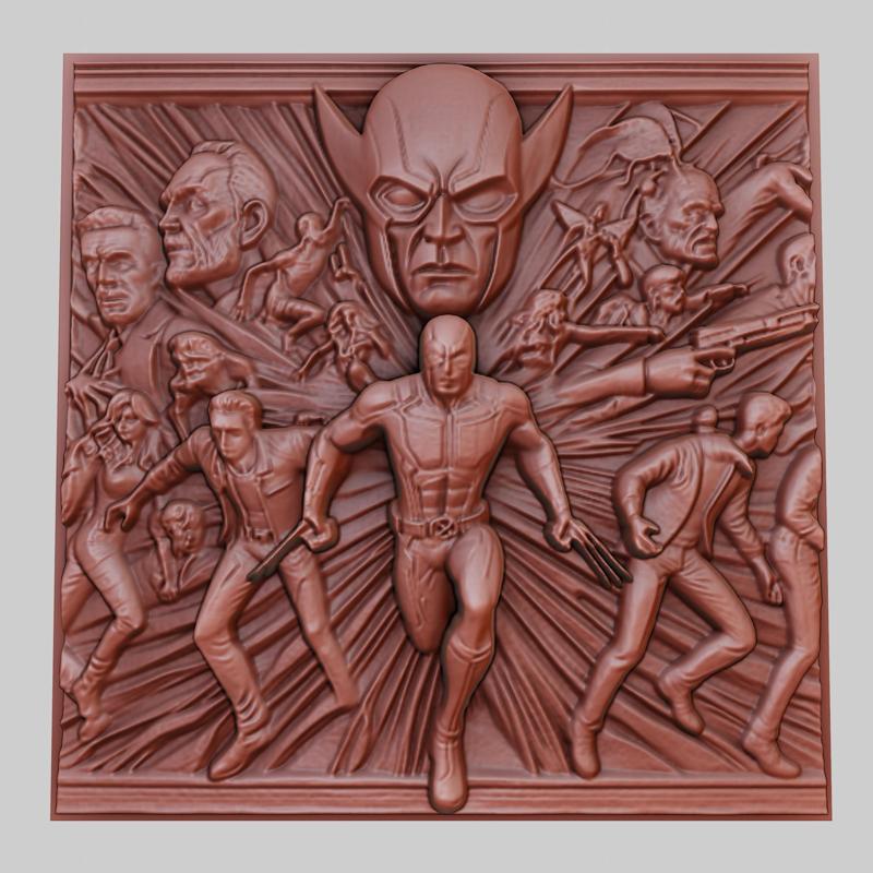 X-Men 3d printer relief medallion obj stl