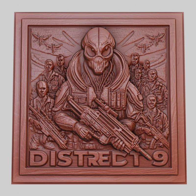 District 9 3d printer relief medallion obj stl