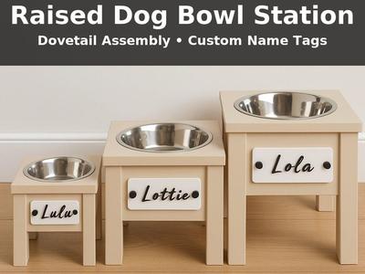Raised Dog Bowl Station-Custom Nameplate
