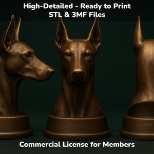 Doberman Pinscher Dog Bust - 3D Printable STL 3MF - Pet Memorial Statue