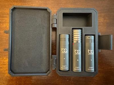 A small box for 3 B9audio microphones (one of three  is a figure 8 microphone)