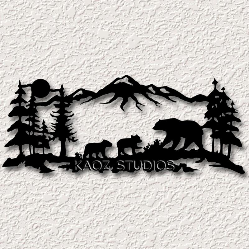 BEAR FAMILY wall art nature scene wall decor cabin decoration