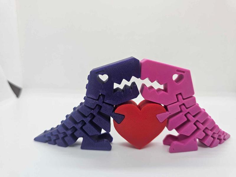 Flexi Rexi - Two FlexiDinos with Heart Eyes Holding a Heart in love - Valentine's Day Holiday Print