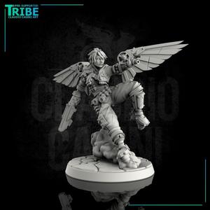 (0016) Female Sci-fi cyberpunk angel with gun and cyber wings