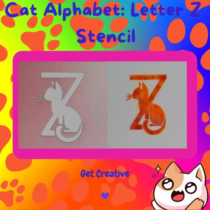 Cat Alphabet Letter Z Stencil - STL & SVG Files
