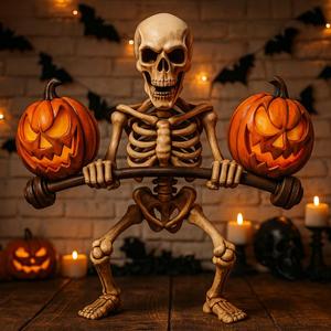 Halloween Skeleton Weightlifting Pumpkins | Funny Spooky Gym Skeleton 3D Print Model