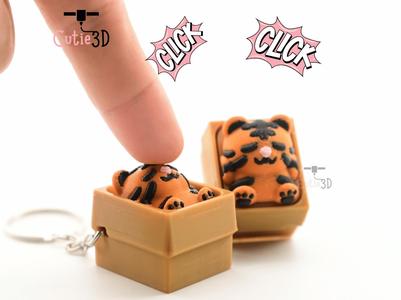 Cutie3D Sleeping Tiger In Box Keycap Fidget Clicker Keychain - Cute Backpack Keychain