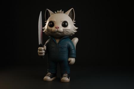 Michael Myers Cat Figurine – Creepy Cute Horror Collectible | Halloween Slasher Cat Decor
