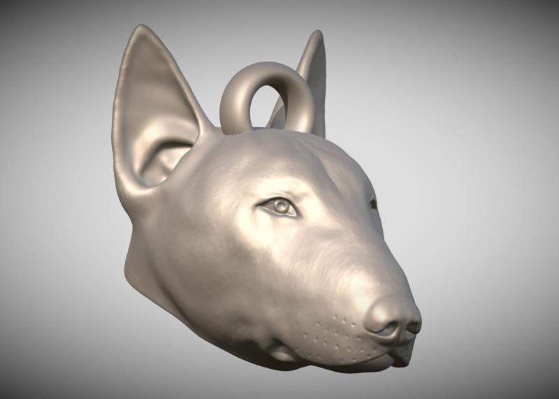 Bullterrier head key ring 3D model ready for 3D printing