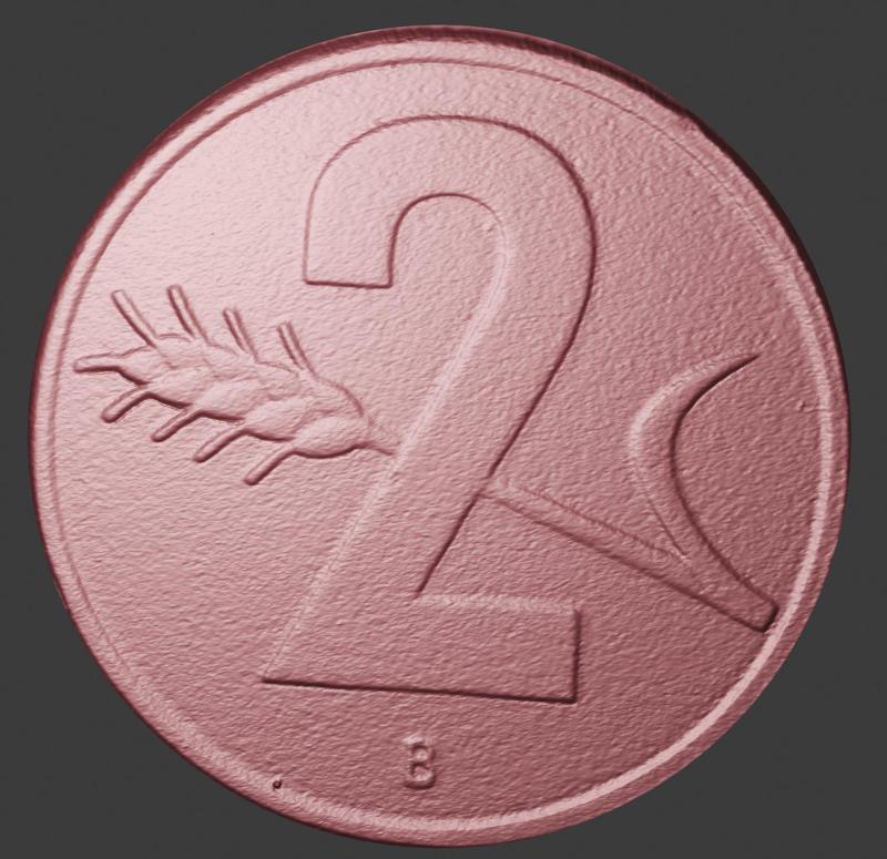 Switzerland, 2 Cents, Number Side, 3D Scan