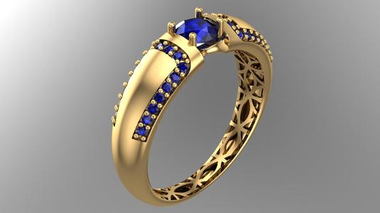 Geometric Patterned Gold Ring – Elegant Jewelry with Sapphire Stone-R5-16-