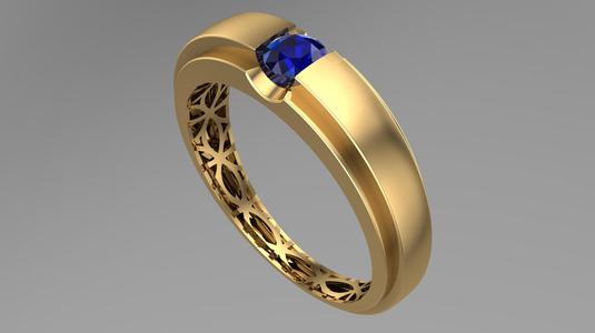 Geometric Patterned Gold Ring – Elegant Jewelry with Sapphire Stone-R5-17-
