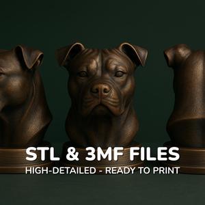 American Staffordshire Terrier Dog Bust - Dog Statue - STL 3MF - 3D Printable Dog Model - Pet Memori