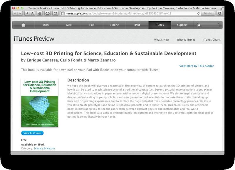 free iBook on Low-cost 3D Printing for Science, Education and Sustainable Development