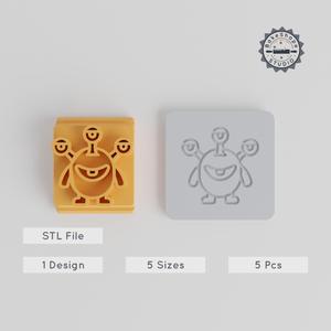 Three Eyes Monster Stamp Tile Set, 5 Motif Sizes, Perfect for Clay, Cookies & Fondant, Whimsical Cartoon Character Design PRODUCT_3183