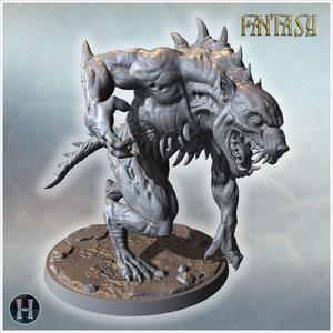 Ferocious werewolf with sharp claws, spiked back, and muscular build, standing on rugged terrain (16) - Medieval Fantasy Magic Feudal Old Archaic Saga 28mm 15mm