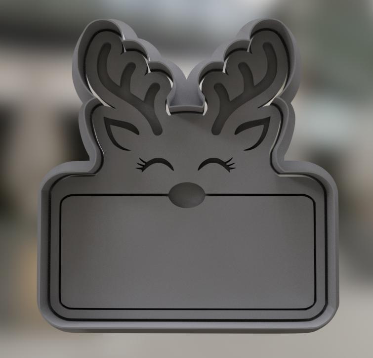 Cute Christmas Reindeer Face Cookie Cutter and Stamp with Personalization Space - Festive Delight Awaits!