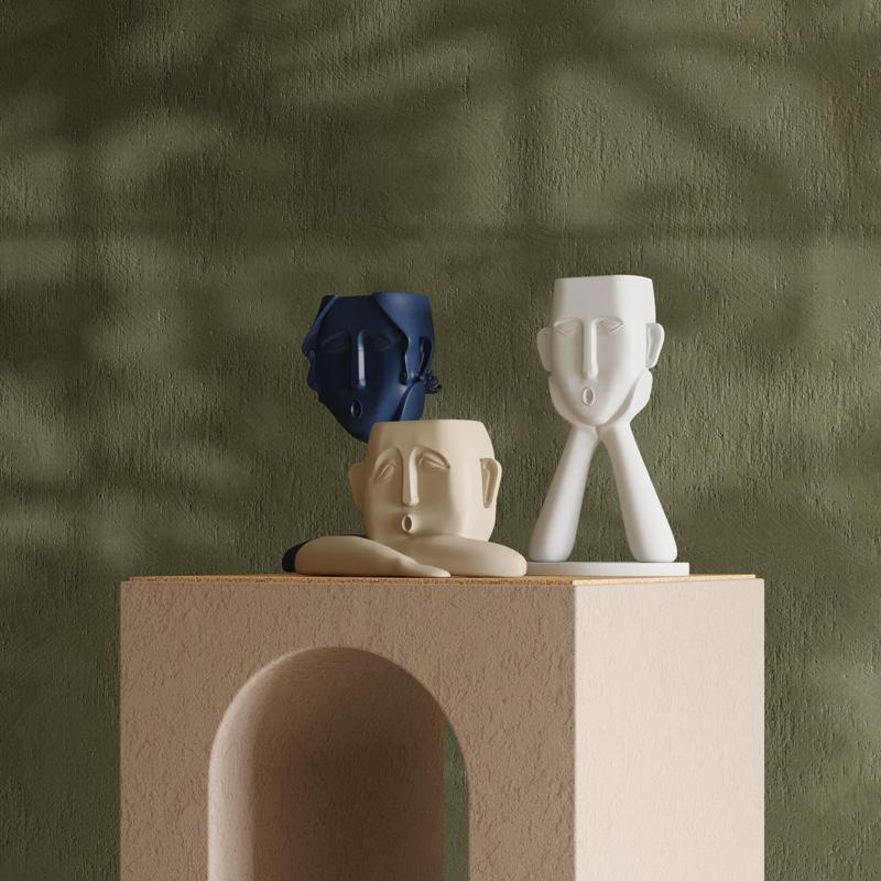 Abstract Face Vases (Set of 3) – Modern Home Decor, 3D Printable